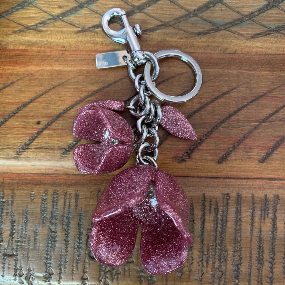 COACH Glitter tea rose bag charm